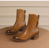 Botas Cortas De Cuero Para Mujer Otoño Invierno Con Tacón Chunky Cierre De Cremallera Botas De Tobillo Plataforma Modernas Talla Grande Confort Transpirables - details 11
