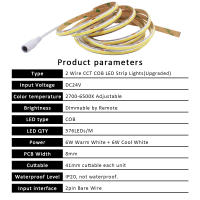 Tira De Luz LED COB Flexible 1-5M 24V CCT WW CW Dimmable Con RF 17Teclas Remote Iluminación Lineal De Alta Brillo Para El Hogar - details 1