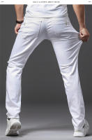 Pantalones De Mezclilla Blancos Para Hombre Estilo Casual Clásico Ajustados Suaves Con Stretch Avanzado Tejanos De Cierre De Cremallera - details 5
