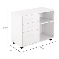 HOMCOM Armario de Oficina con Espacio para Impresora Multifuncional con 3 Cajones Estante Ajustable Ruedas Gran Capacidad de Almacenaje 80x40x65 cm Blanco - details 2