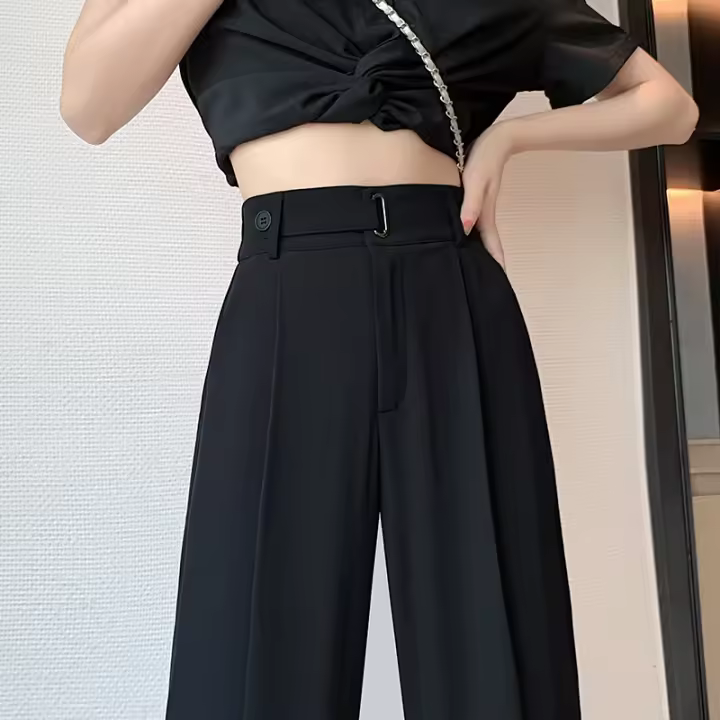 Pantalones Anchos De Verano Para Mujer Seoulish Elegantes Para Oficina Alto Cintura Talla Grande Color Sólido Pantalones Rectos Sueltos - 1