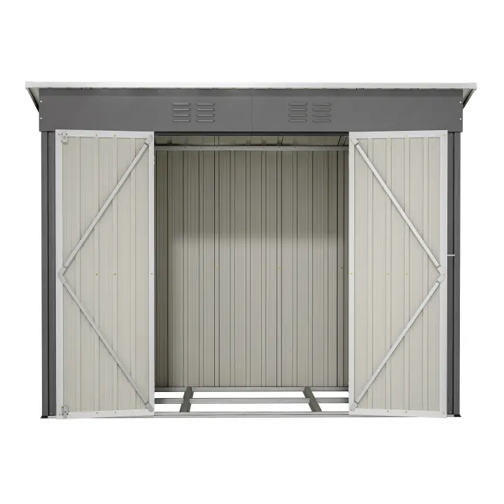 Cobertizo de Jardín Metálico 8x4 FT-Resistant Estructura, Cimentación Metálica Incluida (Sin Piso), A Prueba de Lluvia y Viento, Color Gris - Ideal para Patios y ÁREas Al Aire Libre - 1