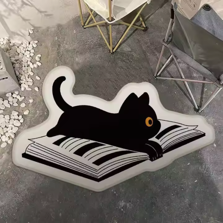 VIKAMA Alfombra De Piso De Cashmere Cartoon Lindo Gato Negro Pequeño Absorbente Y Antideslizante Para Dormitorio Baño Y Cocina Material De Poliéster - 1