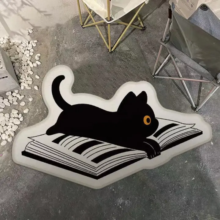 VIKAMA Alfombra De Piso De Cashmere Cartoon Lindo Gato Negro Pequeño Absorbente Y Antideslizante Para Dormitorio Baño Y Cocina Material De Poliéster - 1