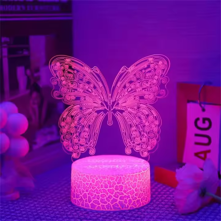 Lámpara De Noche 3D Mariposa Con Ilusión Optica Y Toque Cambio De Color Ambiental 7 Colores Para Dormitorio Luz LED ABS Fuente De Alimentación DC 5V - 1