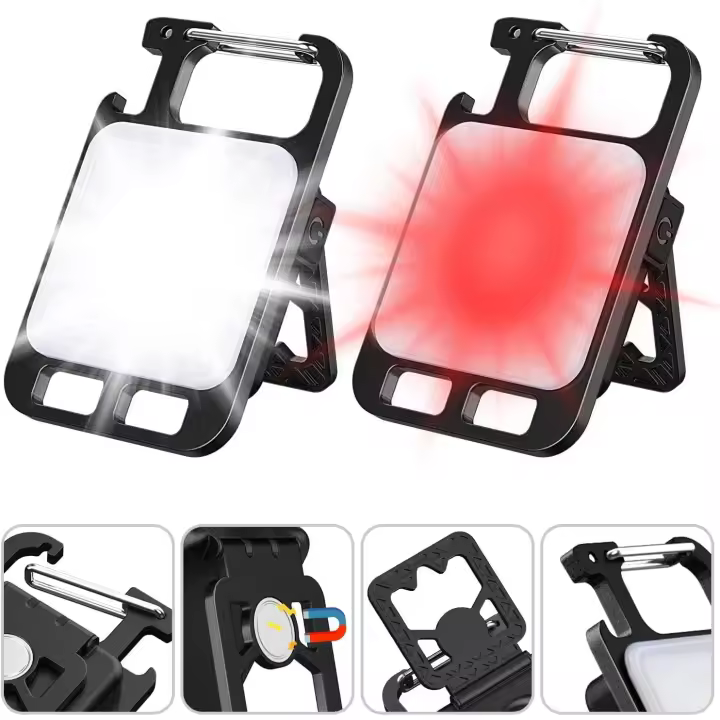 Mini luz de trabajo portátil LED, paquete de 2, linterna de llavero recargable USBC de 1000 lúmenes, abridor de botellas e imán, lámpara de inspección impermeable de 4 modos para reparación, campamento, emergencia [Clase energética A+++] - 1