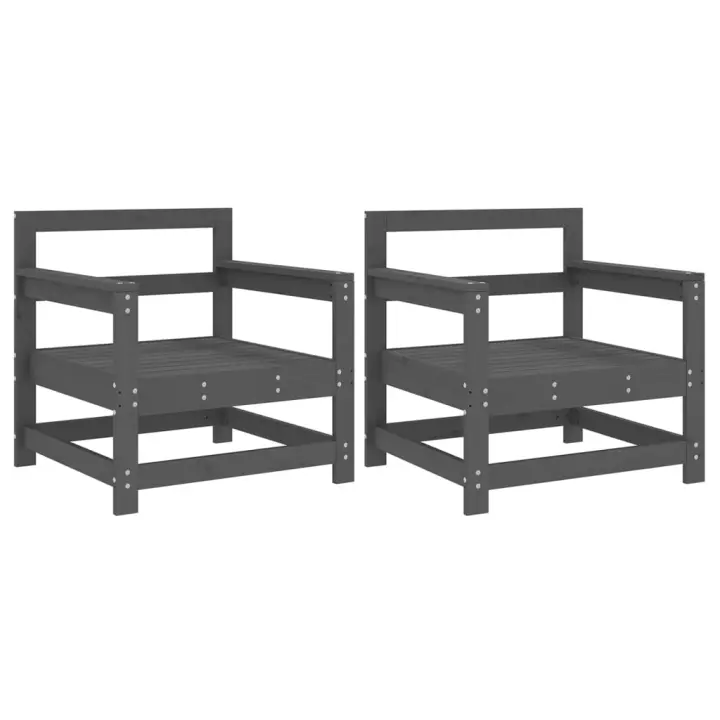 vidaXL Sillones de jardín 2 unidades madera maciza de pino gris - 1