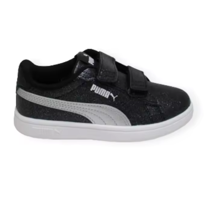 ZAPATILLA PARA NIÑA  PUMA SMASH 3.0 EN GLITTER NEGRO CON VELCRO AJUSTABLE - 1