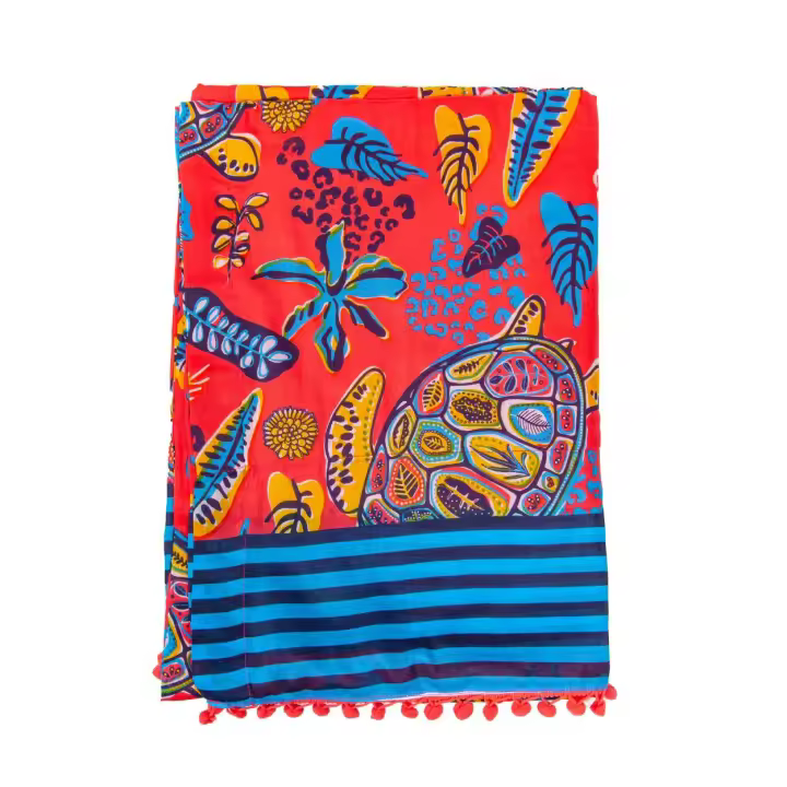 SUN & SURF Pareo Con Rizo Estampado Tortuga Tendencia Moda 90X170CM Doble Textura - Toalla Resistente Playa Sol y Piscina - 1