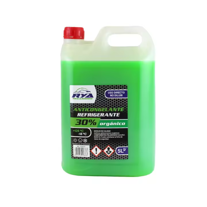 RYA Anticongelante Coche 5LT - Anticongelante Verde 30%, Resistente a Temperaturas Extremas de +126º y -18º - Mantén el Rendimiento Óptimo de tu Vehículo - 1