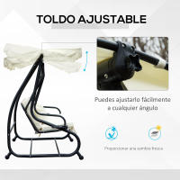 Outsunny Columpio Balancín Jardín 3 Plazas Convertible en Cama Techo Parasol Regulable Bandeja para Bebida Terrza Balcón Exterior Carga máx. 340kg Acero 200x120x164cm - details 3