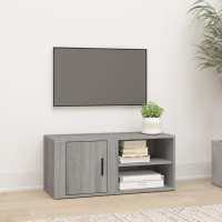 vidaXL Mueble de TV madera contrachapada blanco brillo 80x31,5x36 cm en color Blanco brillante/Marrón roble/Gris sonoma | almacenamiento funcional diseño moderno para baño dormitorio sala - details 2