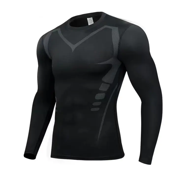 Camiseta De Deporte Para Hombre Ajustada Con Mangas Largas Transpirable Y De Alta Elasticidad Para Entrenamiento De Baloncesto Y Running - 1