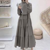 Vestido Largo Elegante ZANZEA Para Mujer Con Cuello Alto Y Volantes Color Sólido Ropa Casual Vestidos De Fiesta De Navidad Y Cumpleaños - details 9
