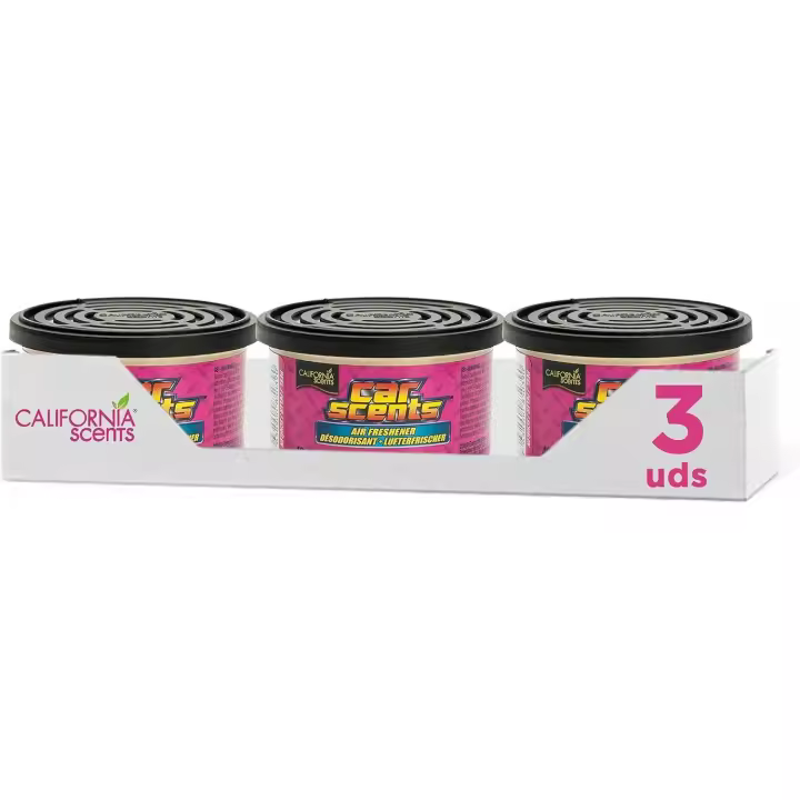 CALIFORNIA SCENT - California Scents Ambientador de coche en Lata - 3 Pack - Fragancia Duradera de Cereza (Hasta 30 Días) - Control de Intensidad de Olor para un Ambiente Fresco y Personalizado en tu Coche, 42g - 1