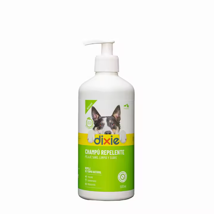 DIXIE Champú Repelente Perros y Gatos 500ml - Repele y Protege contra Mosquitos, Pulgas, Garrapatas y Otros Insectos - Sin Insecticidas - Facilita el Cepillado del Pelaje - 1