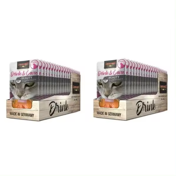 2 x Pack 20X40 Gr - Leonardo Drink & Care Beauty Sopa con Pollo en Sobres para Gatos - Alimento complementario para gatos adultos - Promueve la ingesta de líquidos y la salud y brillo del pelaje - 1