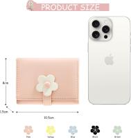 Cartera para Mujer y Niña, billetera con flores de Tres plieges, bolsillo para efectivo, tarjetero con estampado de Flores - details 2