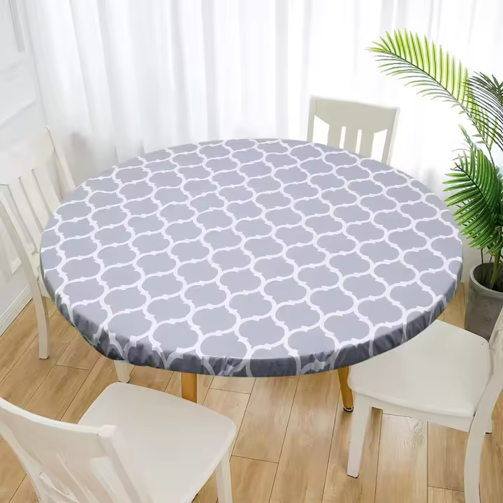 Mantel Redondo De PVC Impermeable Y Antigrasa Con Borde Elástico Para Fiesta Navideña Decoración De Casa Protección De Mesa De Cocina - 1