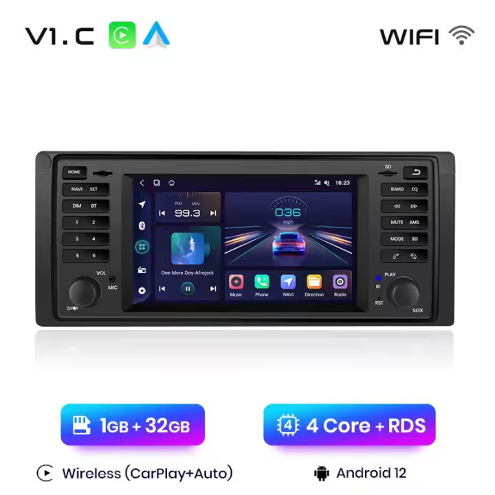 Junsun Multimedia con wireless Carplay para BMW autorradio 2Din con DVD para BMW serie 5 E39 X5 E53 M5 años 1996 1997 1998 1999 2000 2001 2002 2003 - 1