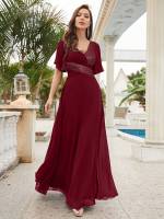 Vestido De Novia Sastre Unithorse Elegante Con Encaje Y Mariposa En Manga Chiffon Para Damas De Honor V-Neck Largo Al Piso - details 1