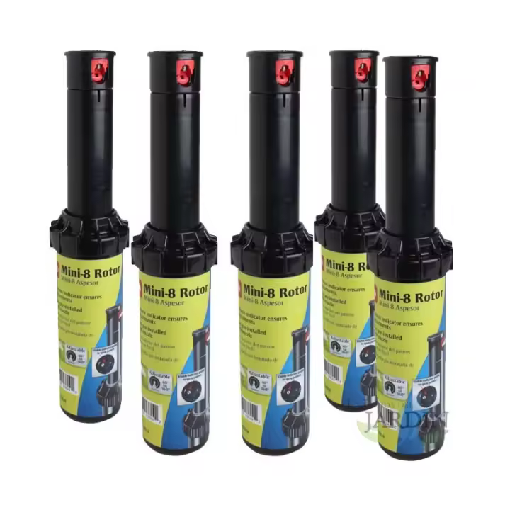 TORO Pack 5 Aspersor de riego Toro MINI8, Ángulo ajustable, 6 a 10,7 m, Aspersor turbina emergente 1/2'' - 1