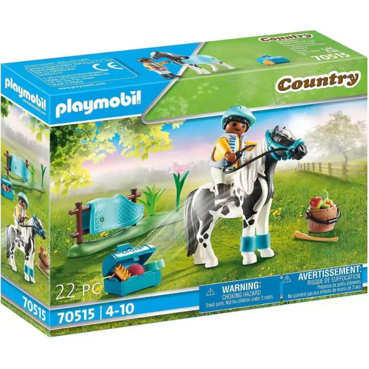 Poni Lewitzer PLAYMOBIL country caballos (70515) entrenamiento de pony blanco y negro con jinete y accesorios para montar a caballo - 1