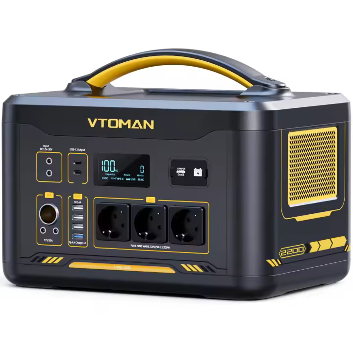 VTOMAN Jump 2200 Estación de Energía Portátil, 1548Wh Batería LiFePO4, Salida de CA de 2200W, Expandible a 3095Wh, 12 Salidas, Sistema BMS, Tipo-C PD 100W, para Viajes al Aire Libre, Camping y Hogar - 1