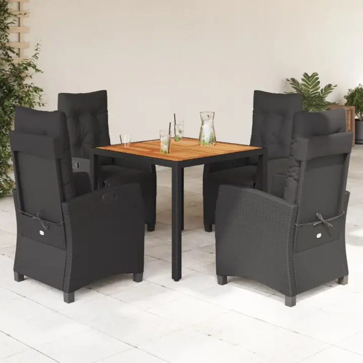 vidaXL Set de muebles jardín 5 pzas con cojines ratán sintético negro - 1