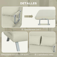 HOMCOM Sofá Cama de 2 Plazas Sofá Cama Plegable Tapizado en Ante Sintético con Respaldo Ajustable de 5 Niveles y 2 Almohadas Acolchadas para Oficina Dormitorio Salón 111x80x78 cm Crema - details 1