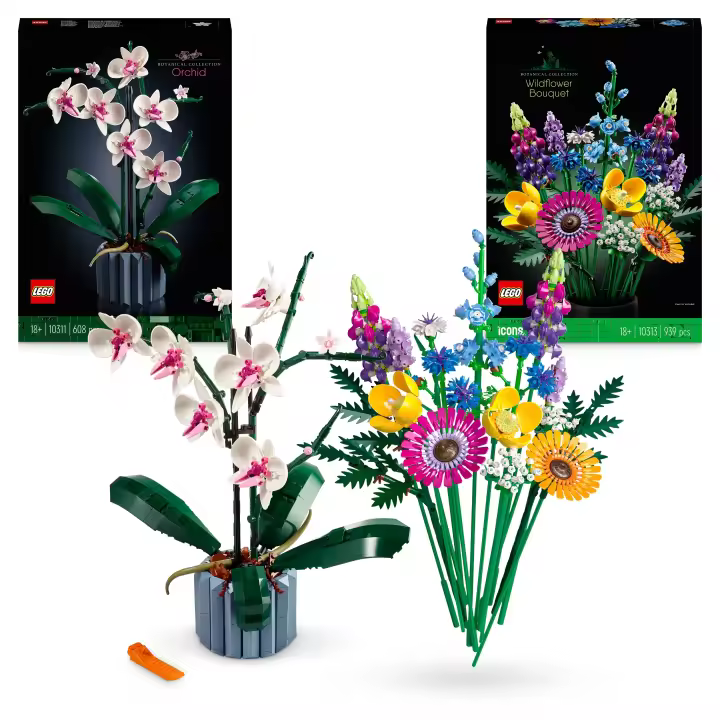 Pack de LEGO Planta decorativa orquídea para adultos + LEGO Icons Ramo de flores silvestres - 1