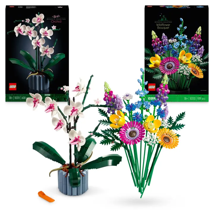 Pack de LEGO Planta decorativa orquídea para adultos + LEGO Icons Ramo de flores silvestres - 1