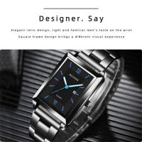 Reloj De Lujo Para Hombre De Marca Top Fashion Cuadrado Oro Plata Cuarzo Correa De Acero Inoxidable Estilo Élégante Y Casual Resistente Al Agua - details 0