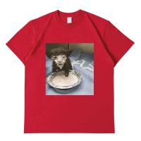 Camiseta De Gato Con Imagen De Meme De Leche Para Hombres Y Mujeres Estilo Casual Humor Extraño Camiseta Gráfica De Algodón Sobredimensionada Moda Streetwear - details 0