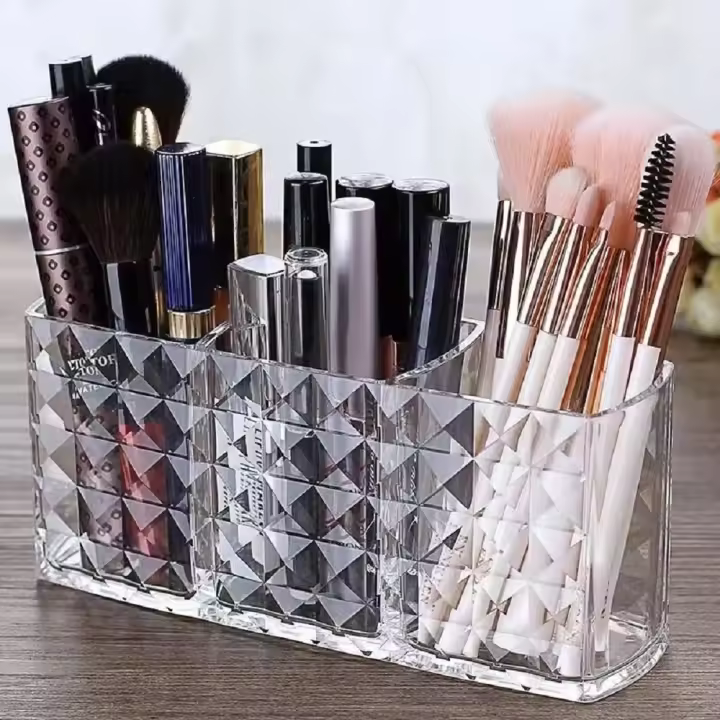 Cajón De Espejo Con Patrón De Diamante Para Almacenamiento En Baño Organizador De Maquillaje Y Labiales En Plástico - 1