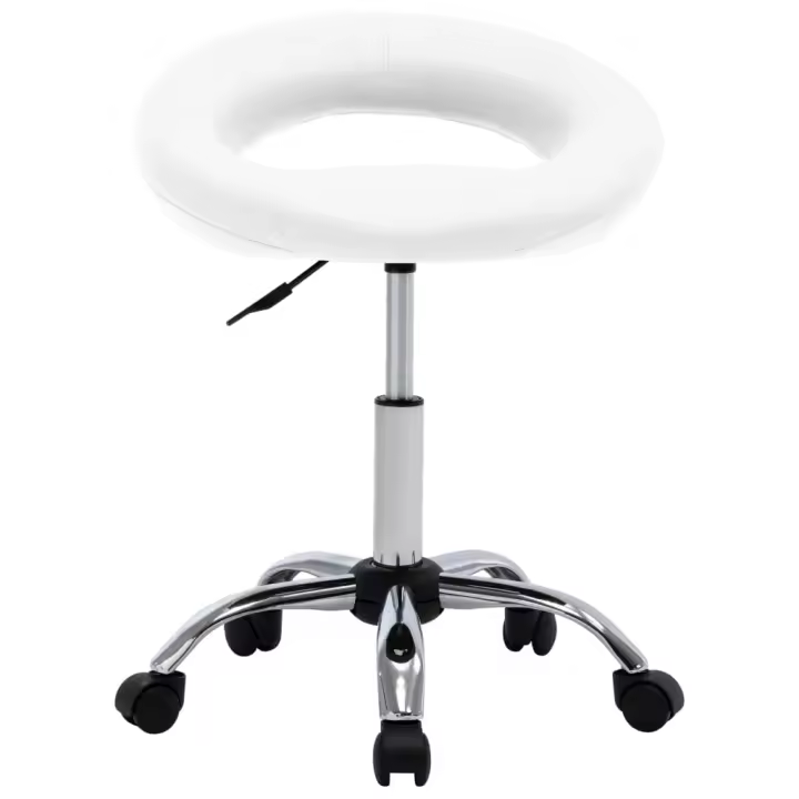 Silla de trabajo con ruedas cuero sintético blanco - 1