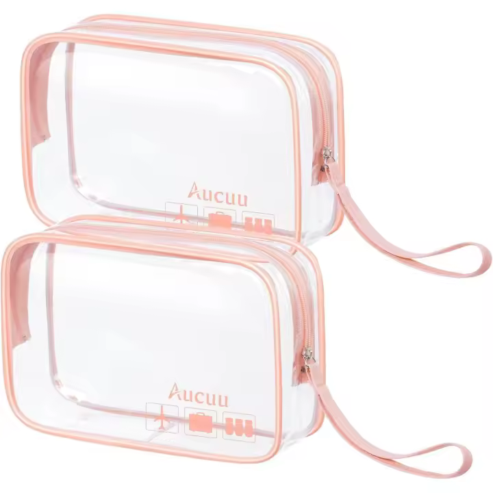 2 PCS Neceser de Aseo Transparente, Bolsas Portátil de Maquillaje de PVC, Bolsas Transparentes para avión, Bolsa de Cosmético Organizador Mujer Impermeables para Viajes, Almacenamiento, Baño - 1