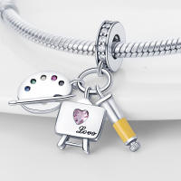 Tablero De Dibujo De Pigmento De Plata 925 Serie De Arte Figuras Famosas Charms De Cuentas Para Pulseras De 3mm Hechas a Medida Joyería Finos - details 24