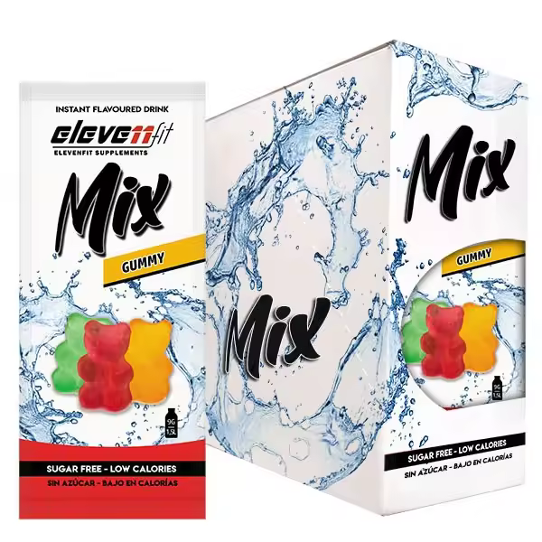 Eleven Fit Mix Instantáneo, Caja de 24 Sobres Sabor Gummy - Prepara 1.5L de Bebida Saludable - Sin Azúcar, Baja en Calorías y Carbohidratos - Ideal para Agua/Leche, Cocinar y Preparar Postres - Mejora tu Dieta - Apto para Adultos y Niños - 1