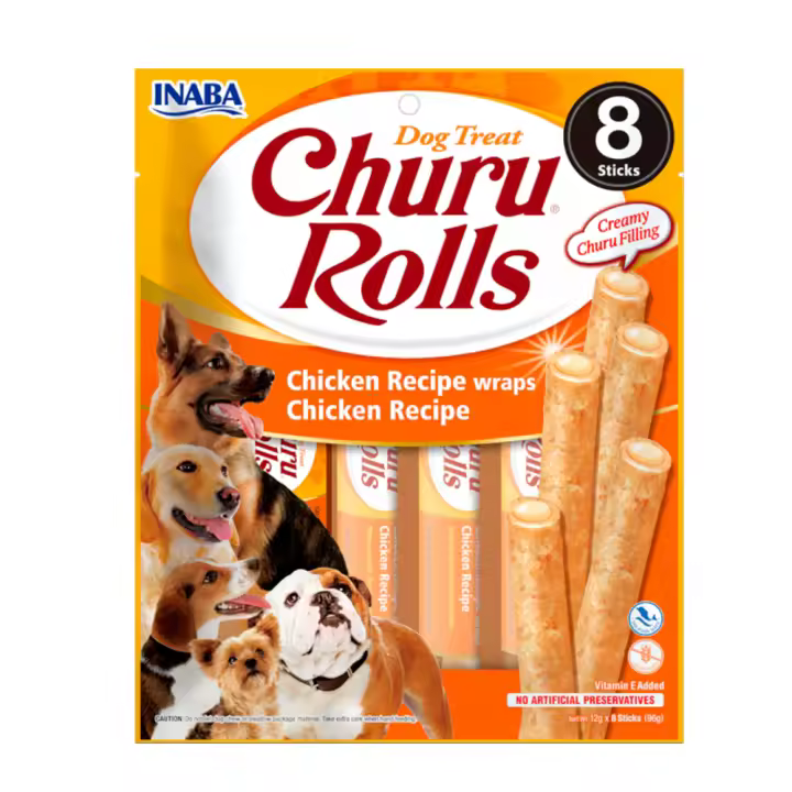 Inaba Churu Rolls Receta de Pollo Snack para Perros (8 packs x 8 unidades x 12gr) - 1