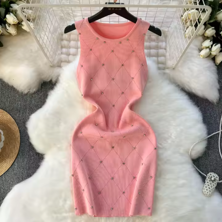 Vestido Mini De Encaje Para Mujer Verano Sin Mangas Estilo Bodycon Cuello En V Elegante Y Casual Ajustado a La Cintura - 1