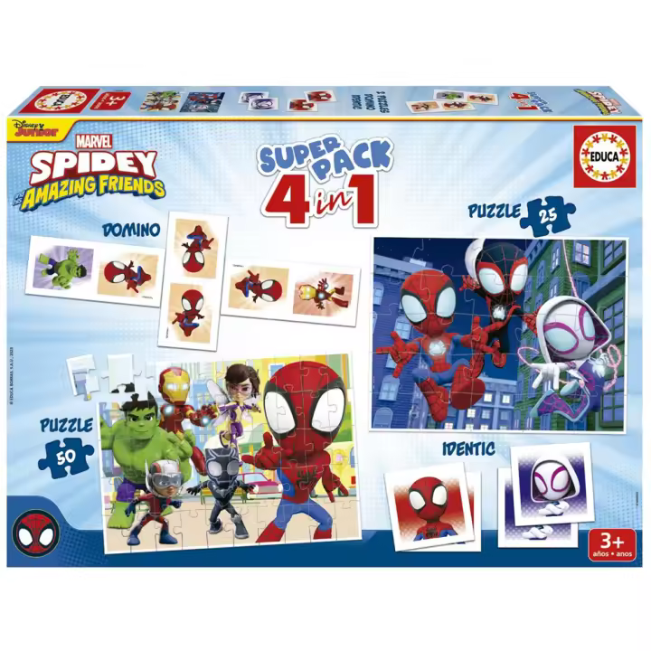 Superpack 4 en 1 Spidey y sus increíbles amigos (domino, puzzle 25, puzzle 50 e identiti) (Educa 19682) - 1