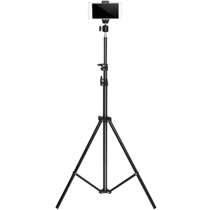 Trípode Soporte de luz, Trípode Soporte con Clip de teléfono móvil, Trípode Ajustable de 67-210 cm, trípode de rotación de 360° de fijación. Soporte Trípode Ajustable Máx Altura 2.1M  con Tornillo de 1/4 de Pulgada para Camara, Reflector, softbox, luz, Pa - 1