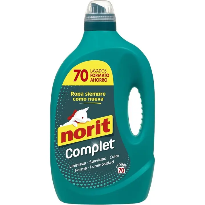 Norit Complet - Detergente Líquido para Toda la Ropa, Máxima Limpieza y Luminosidad, Cuida y Suaviza el Tejido, Mantiene Aspecto, Forma y Color Tras Lavado, 70 Lavados - 3500 ml - 1