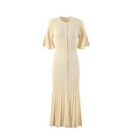 Vestido De Encaje Elegante Francés Para Mujer Verano Primavera Slimming Mermaid Mid-Calf O-Neck Estilo Callejero Polyester - details 3