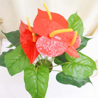 1PC Flores Artificiales De Palma Roja Texturizada Decoración Para Sala De Estar Y Mesas Plantas Verdes Y Rojas De Resina Para Fiesta - details 9