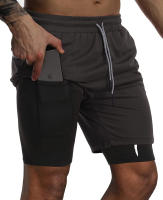 Shorts De Entrenamiento Para Hombre Con Gráfico De Cruz 2 En 1 Running Performance Con Bolsillo Para Teléfono Y Anillo De Toalla Active Wear Polyester - details 3