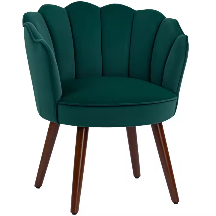 HOMCOM Sillón Shell Sillón Lounge con Respaldo y Cojín Aspecto Terciopelo Patas de Madera de Hevea dim. 66L x 66W x 78,5H cm - 1
