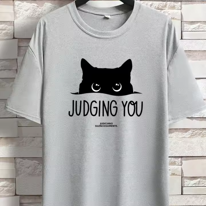 Camiseta De Verano Para Hombre 100% Algodón Puro Estampado De Gato Silencioso Casual Deportiva Manga Corta Cuello Redondo Top Transpirable Ligera Secado Rápido Protección Solar Estirable Sostenible Sin Arrugas - 1