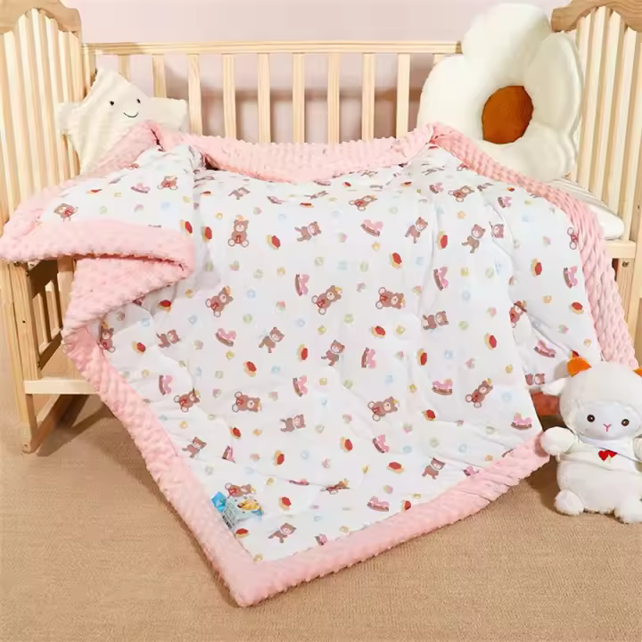 Manta Bebé Suave Y Silken Para Niñas Con Patrón De Animales Y Puntos Alzados Manta De Tamaño 110x110cm Para Edades 0-3 Años - 1
